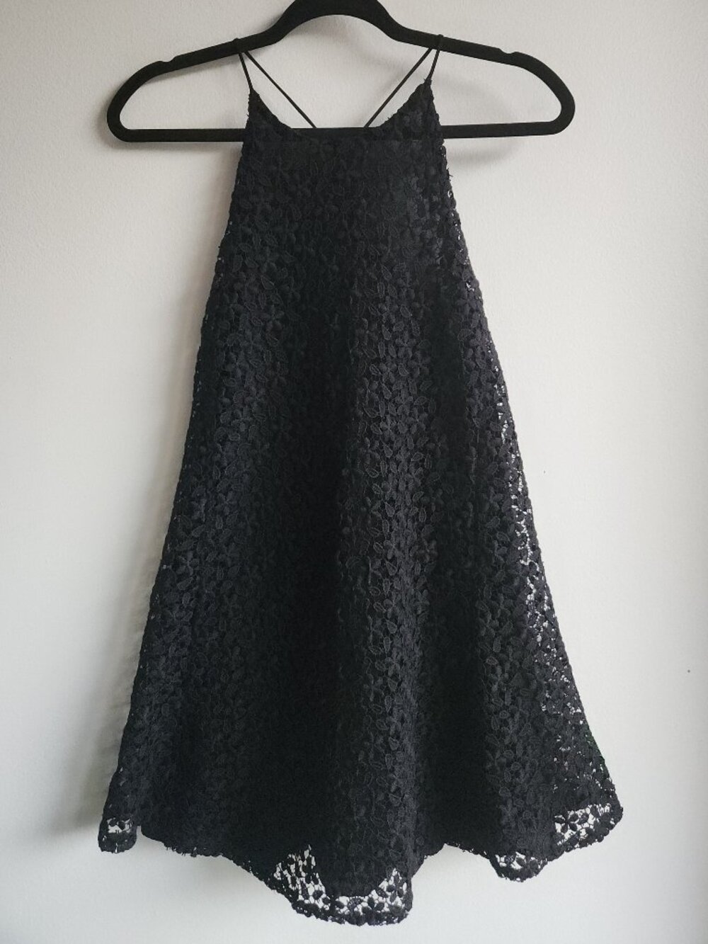 Zara Black Floral Guipure Halter Mini Dress - Sz M